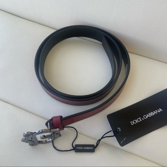NEW Dolce&Gabbana Red Silver Belt Leather Baroque Buckle Strap 90 cm 36 main image 4